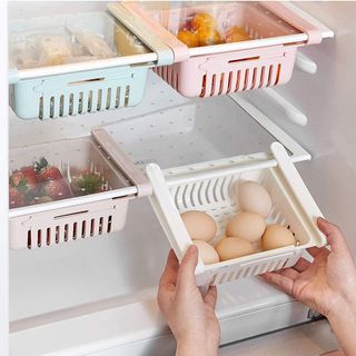 rectangular drawer organizer with fridge strawberries and egg