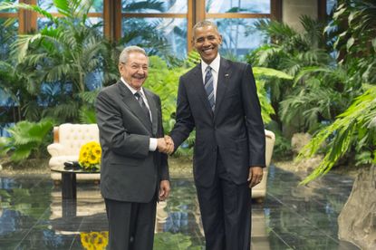 President Obama meets with Cuban President Raul Castro.
