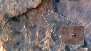 A camera onboard NASA's Mars Reconnaissance Orbiter spotted the Curiosity rover on May 31, 2019.