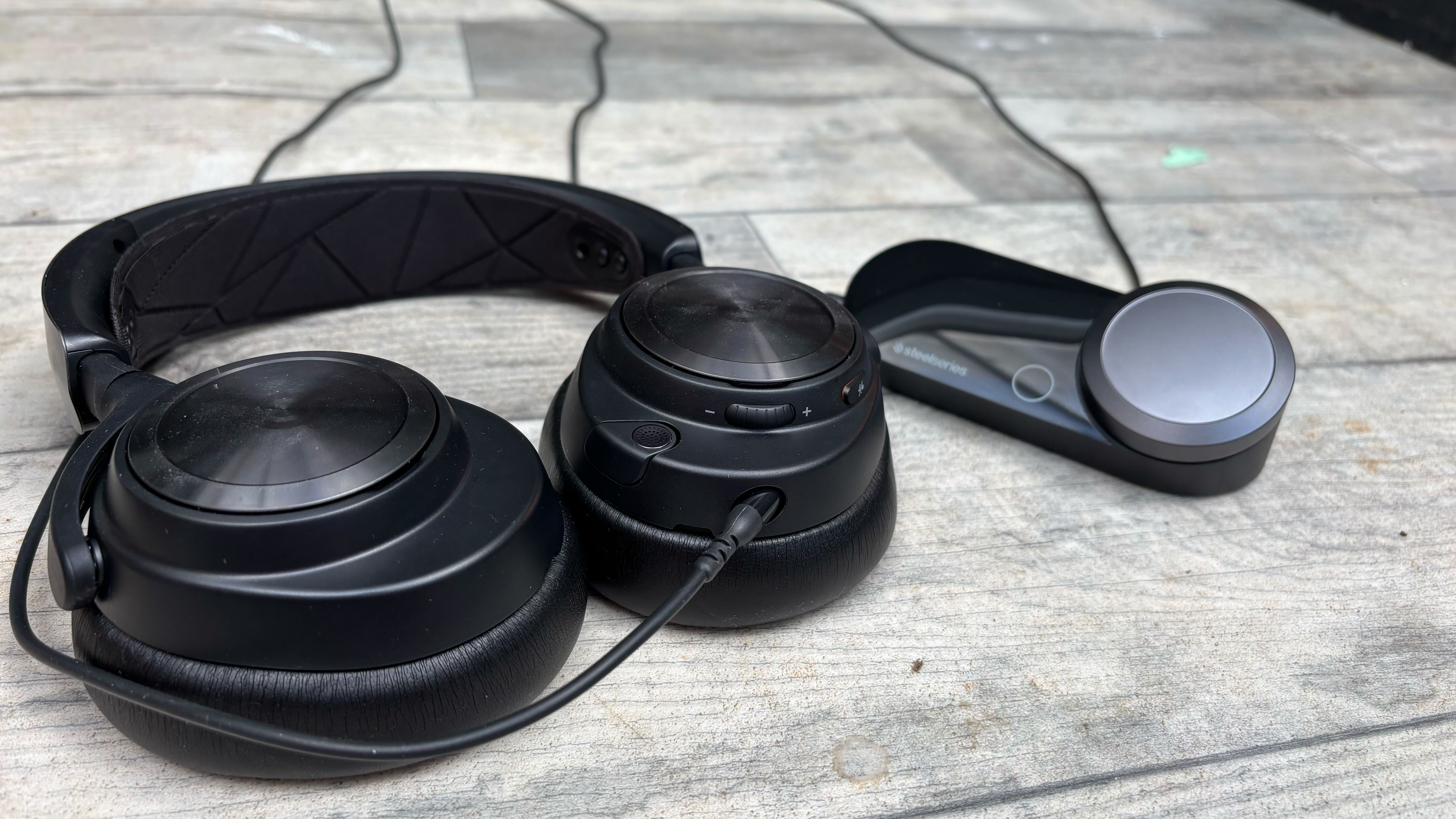 SteelSeries Arctis Nova Pro on a wooden surface