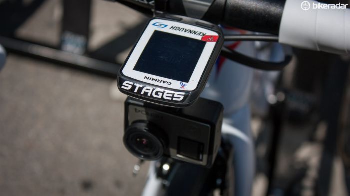 British national road race champion Peter Kannaugh was on GoPro duty for stage 3. Note the custom Garmin units used by Team Sky, complete with national flags