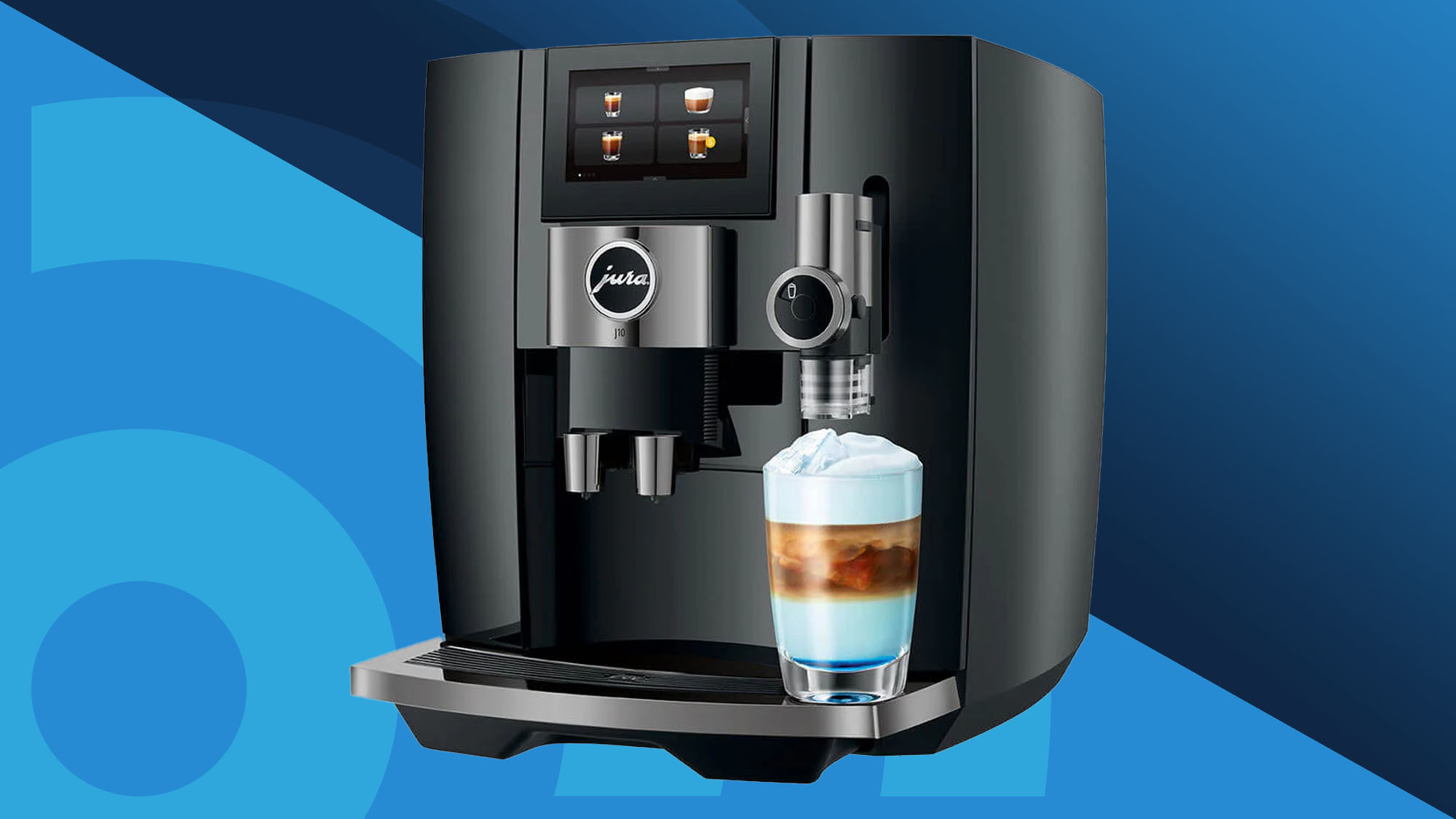 Jura J10 coffee maker on blue background