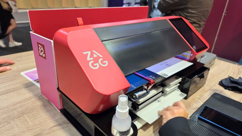 Zagg&#039;s On Demand screen protector machine cutting film for a Samsung Galaxy Z Fold 7.