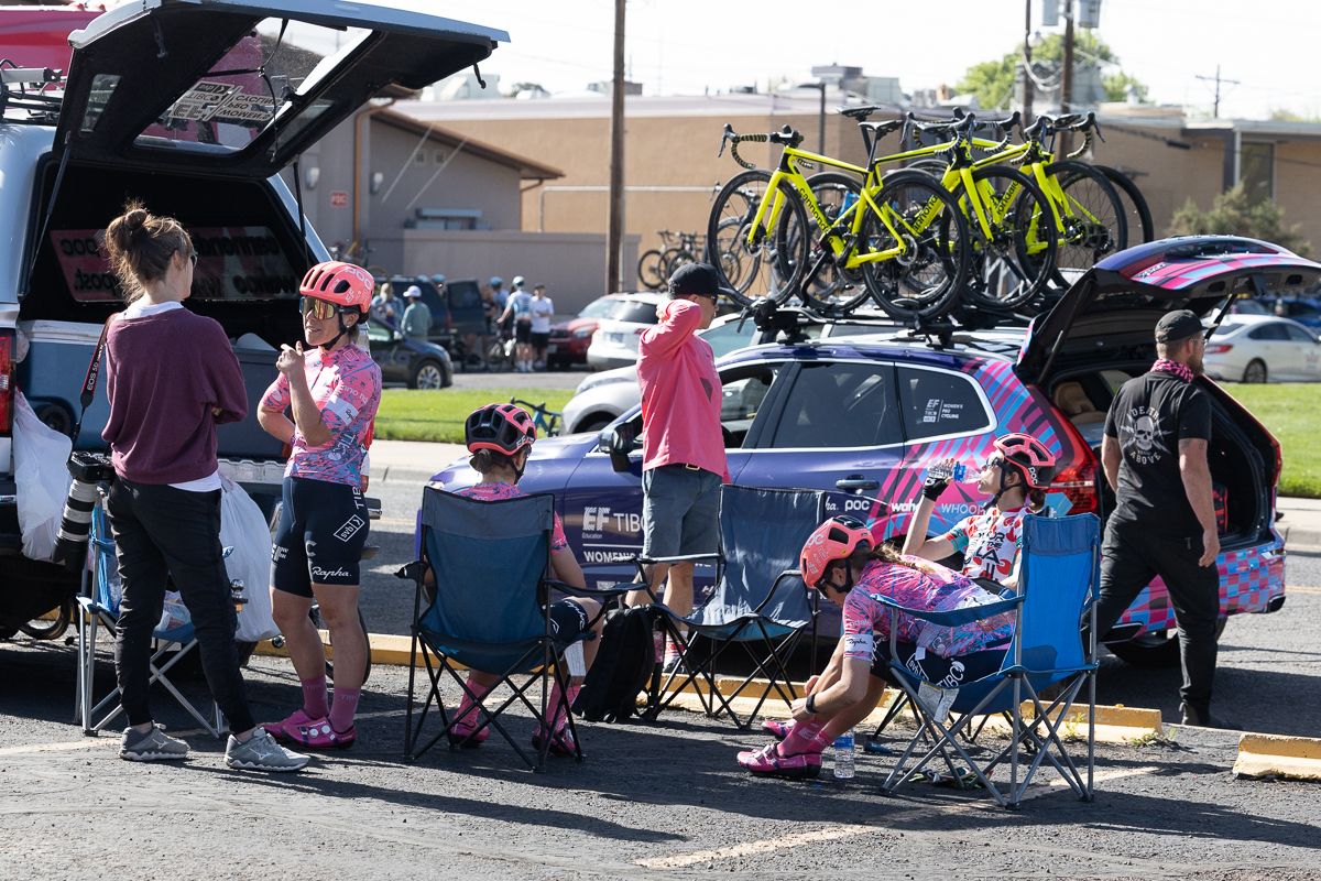 Team EF Education Tibco SVB prior to the start of the Queen Stage of the Tour of the Gila, The Gila Monster.