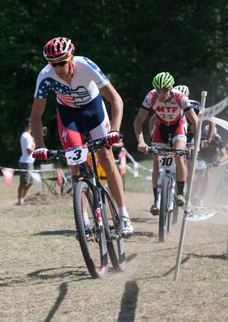 Todd Wells (Specialized Racing) leads Ryan Woodall after the first climb