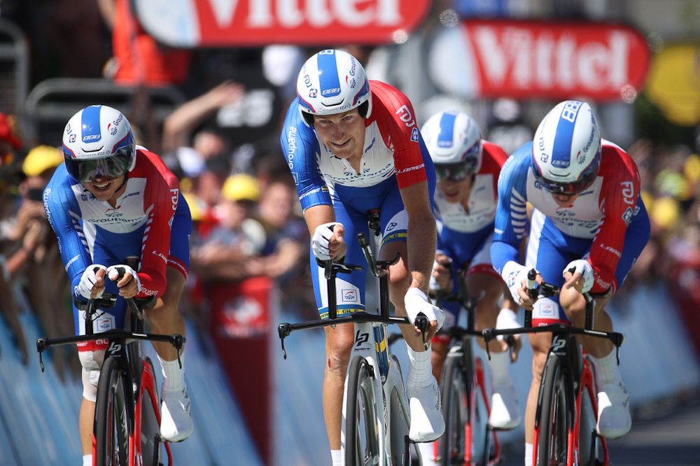 FDJ en route to the finish of the Tour de France TTT