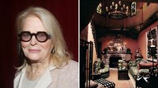 a split screen with candice bergen on the left and her home in 70s on the right