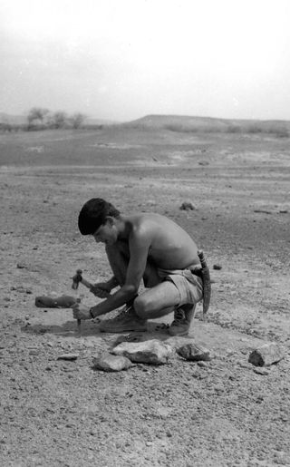 Researcher James Mead, as he uncovered the whale fossil in Loperot, Kenya, in 1964.