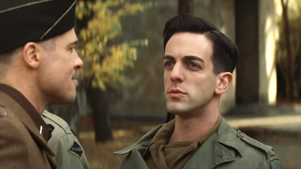 b.j. novak in inglourious basterds with brad pitt