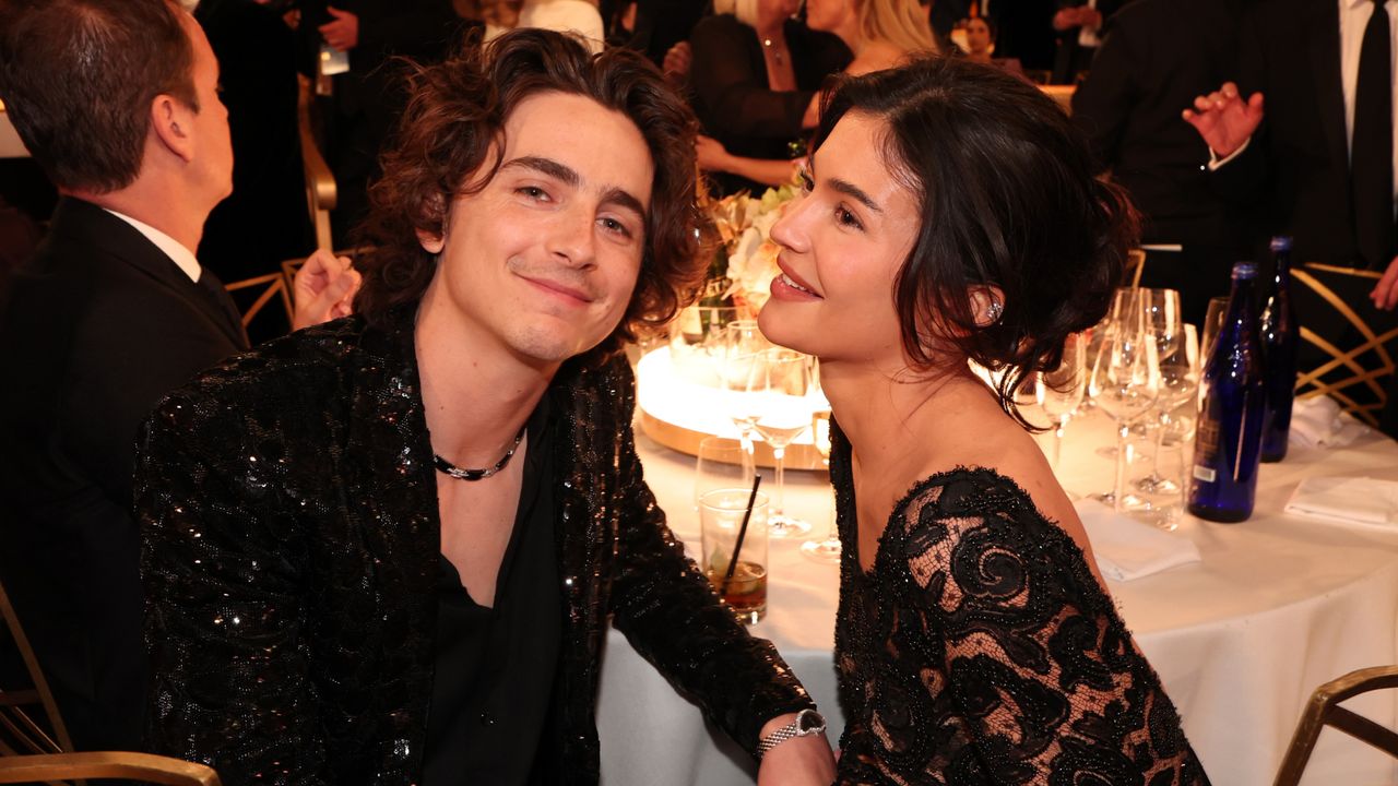 Timothée Chalamet and Kylie Jenner at the 81st Golden Globe Awards held at the Beverly Hilton Hotel on January 7, 2024 in Beverly Hills, California.