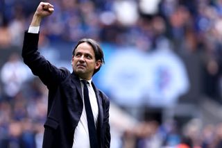 Inter coach Simone Inzaghi celebrates a win against Torino in April 2024.