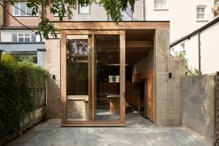 a timber extension with a sliding patio door