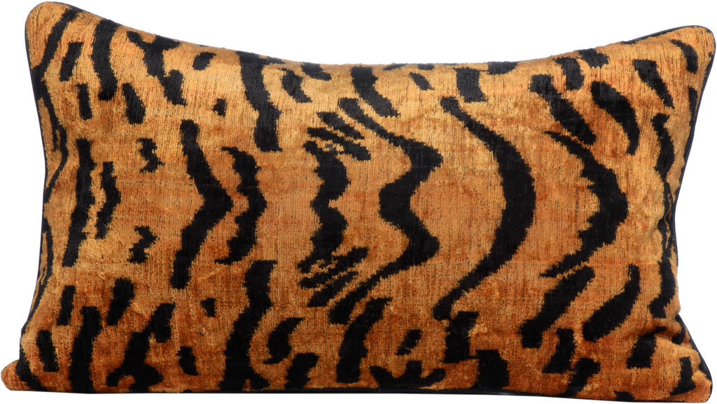 Hand-Woven Silk Velvet Ikat Cushion - Tiger Print