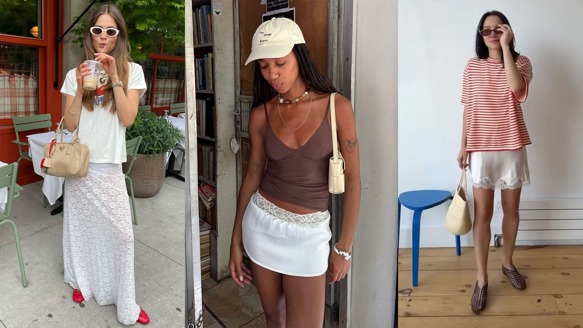 Women in lace skirt outfits