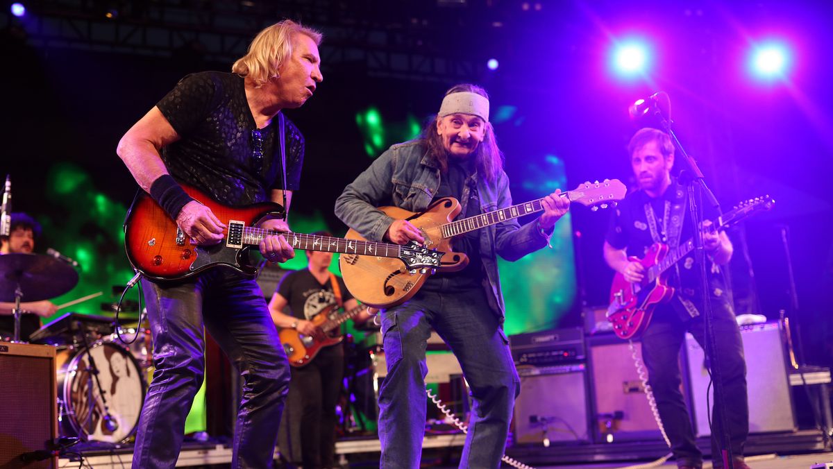 (from left) Joe Walsh, Glenn Schwartz and Dan Auerbach perform at the 2016 Coachella Valley Music &amp; Arts Festival in Indio, California on April 16, 2016