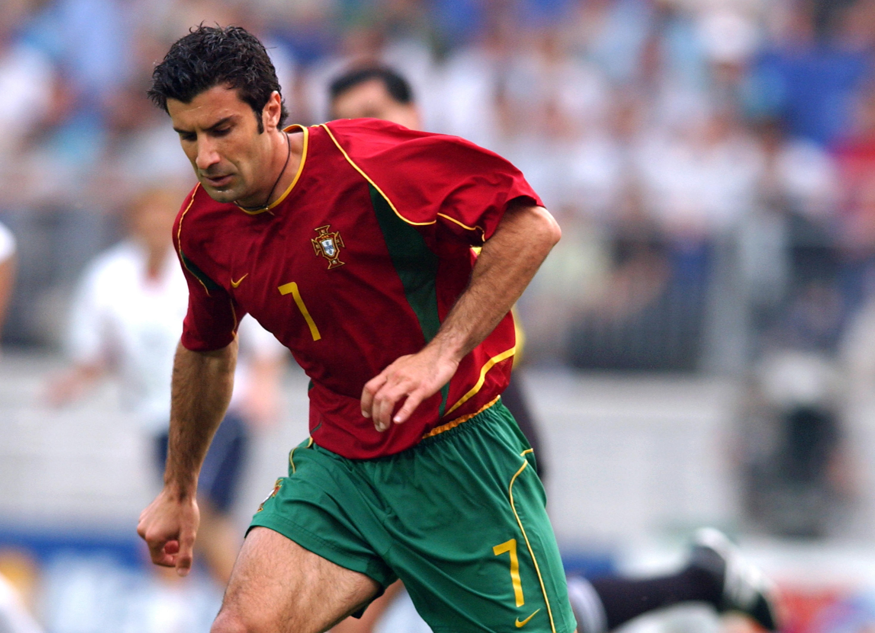 Luis Figo playing for Portugal at the 2002 World Cup