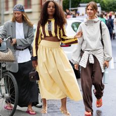 a collage of three women wearing fall shoe trends at Copenhagen Fashion Week