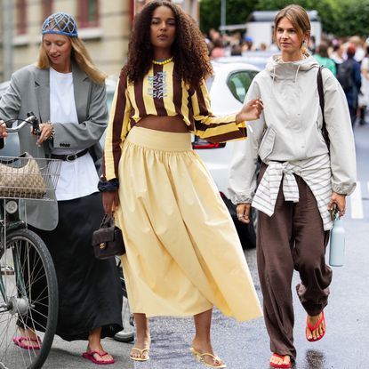 a collage of three women wearing fall shoe trends at Copenhagen Fashion Week
