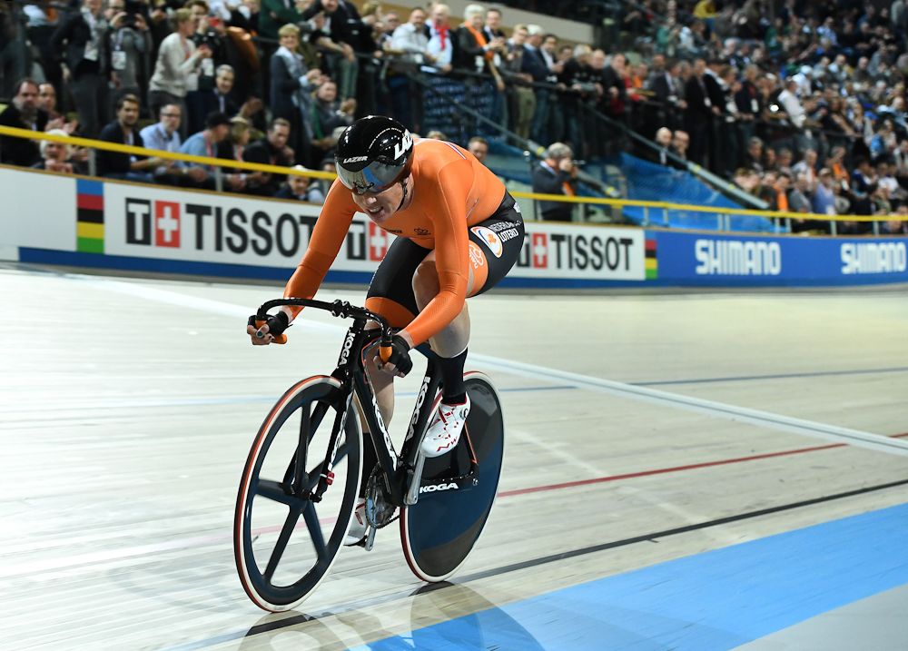 Netherland's Kirsten Wild rides during the women's scratch race at The UCI World Cycling Championships in Apeldoorn