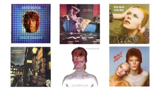 David Bowie albums 'Space Oddity,' 'The Man Who Sold the World,' 'Hunky Dory,' 'The Rise and Fall of Ziggy Stardust and the Spiders From Mars,' 'Alladin Sane,' and 'Pin Ups.'