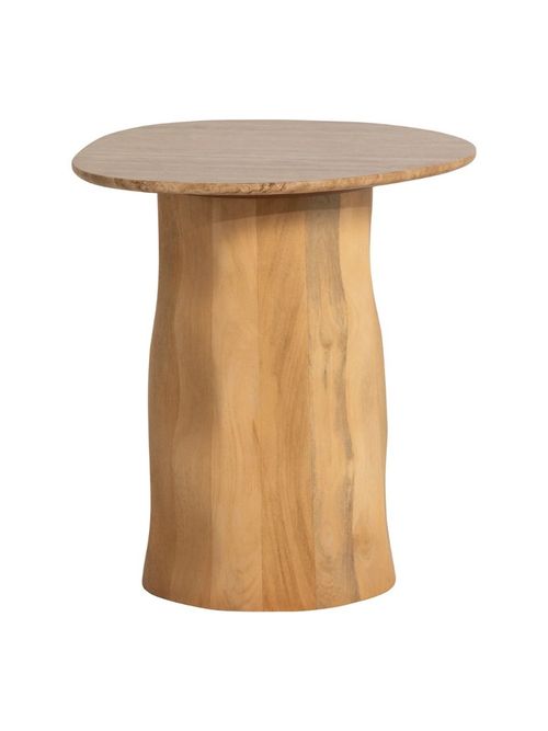 Brown Rodin Neutral Mango Wood and Travertine Side Table