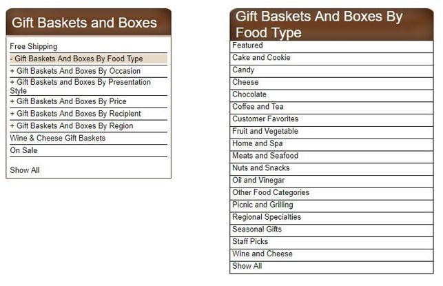You can view gift baskets on this company&rsquo;s website by type, price and many other criteria.