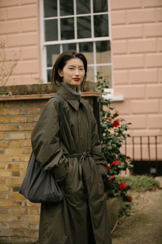 Olive trench coat outfit