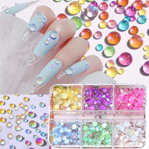 6 Colors Aurora Mermaid Beads Nail Charms, 3d Bubble Beads Nail Gems With Flatback, Mermaid Nail Rhinestones for Nail Art Decor, Acrylic Nails, Diy Manicure Supplies and Jewelry Making Crafts