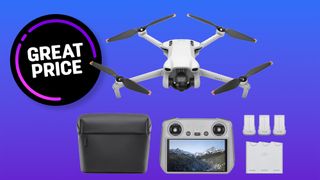 DJI Mini 3 product image on a blue background with a roundel 