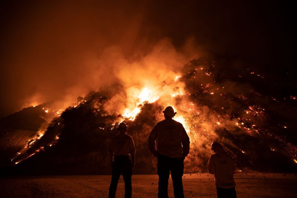 The Bobcat wildfire burns the hills about Los Angeles on September 15.