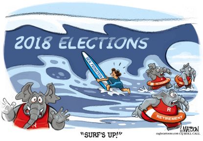 Political cartoon U.S. 2018 midterms election GOP retirement Senator Dianne Feinstein