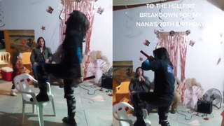 Metalhead performs Lorna Shore's To The Hellfire at his nan's party
