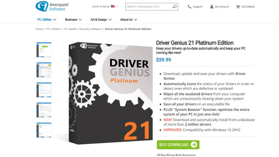 Website screenshot of Driver Genius Platinum