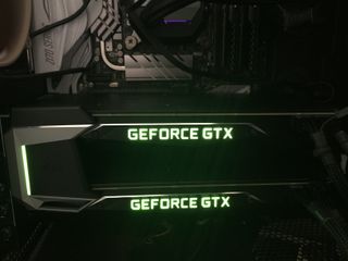 Two Titan X (Pascal) In SLI: Nvidia dropped the GeForce brand too late in development.