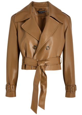 Keith Cropped Faux Leather Trench Coat