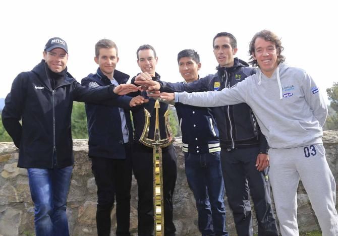 Cadel Evans, Michal Kwiatkowski, Richie Porte, Nairo Quintana, Alberto Contador and Rigoberto Uran.