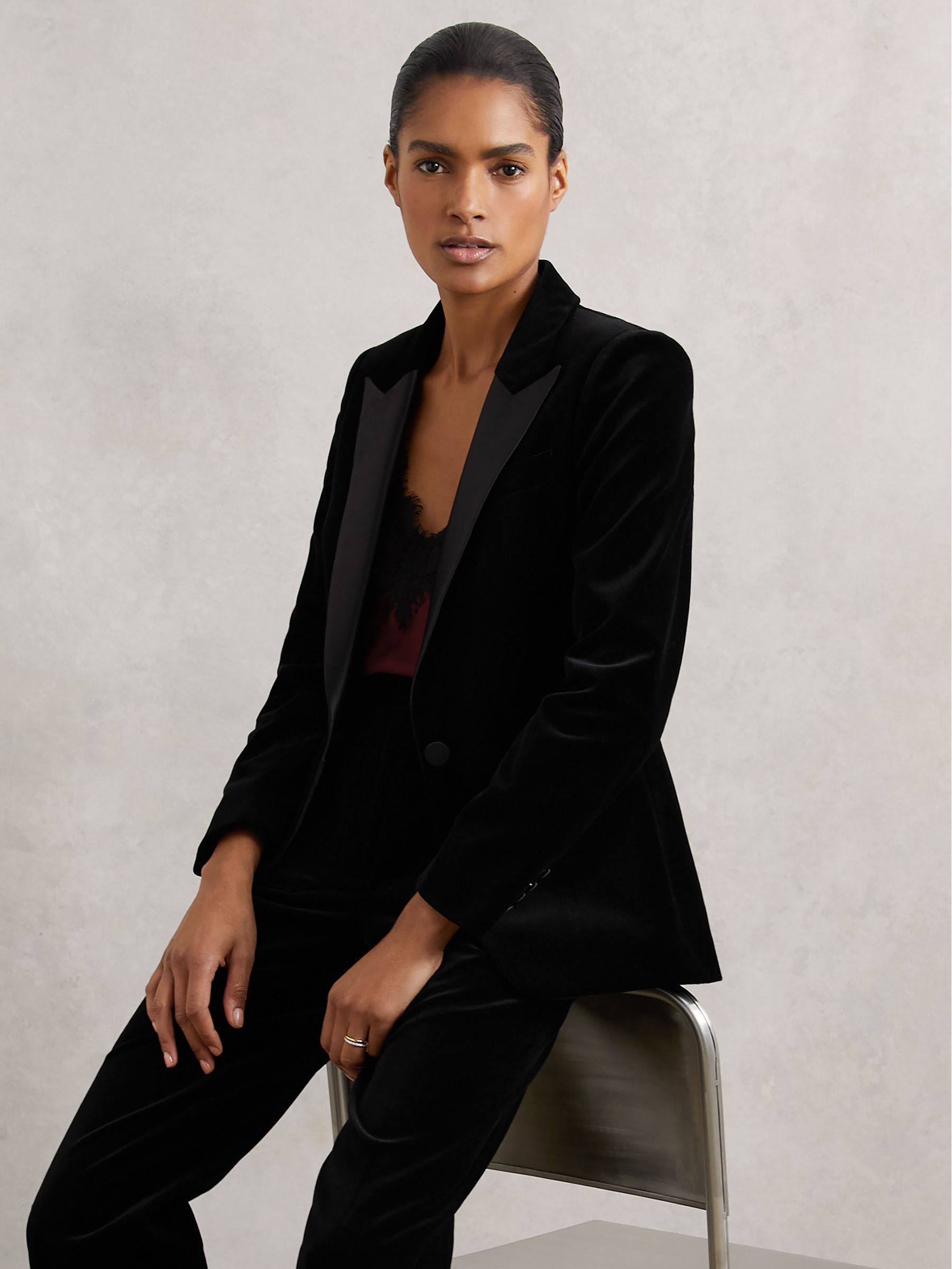 Velvet Single Breasted Suit Blazer in Black - Size Us 0
