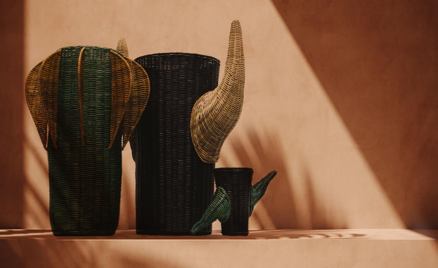 Baskets against a pink wall