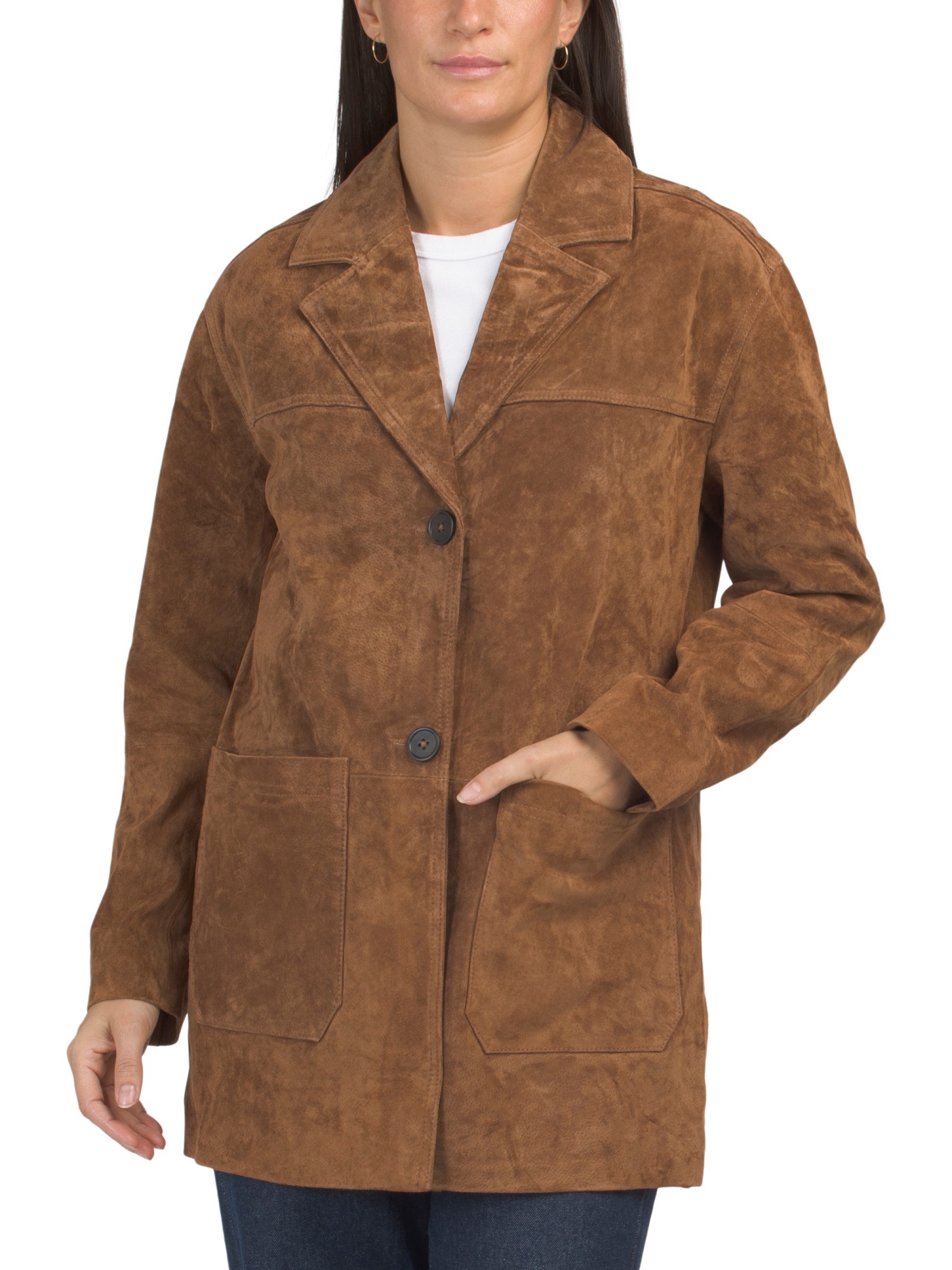 NVLT, Suede Mid Length Blazer Jacket With Patch Pockets