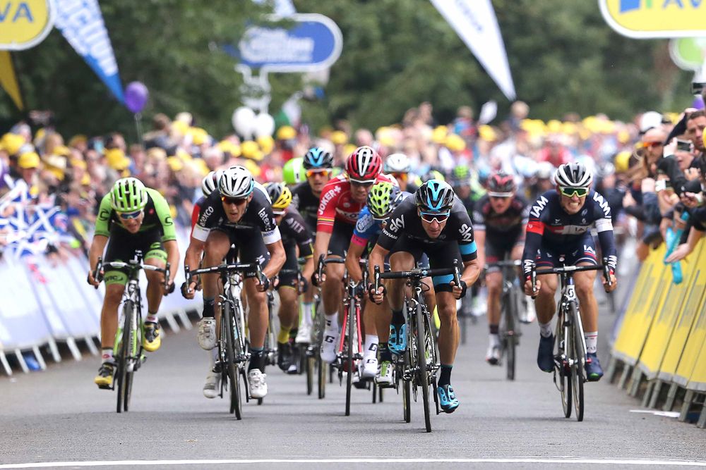 Elia Viviani emerged from the bunch to take his second stage win during stage 3.