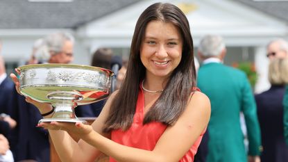 Anna Davis holds the trophy after winning the 2022 Augusta National Women's Amateur