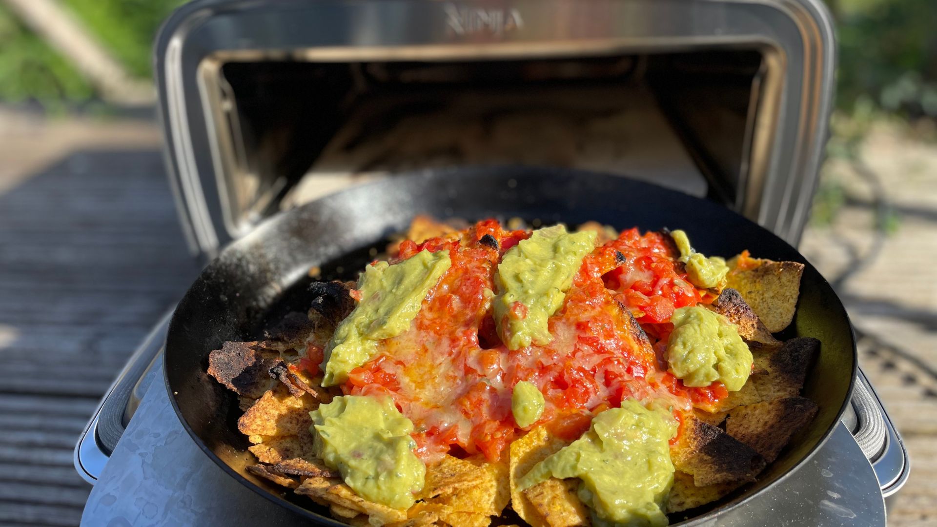 Nachos in the Ninja Artisan Electric Outdoor Pizza Oven and Air Fryer