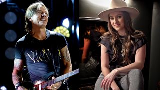 LEFT: Keith Urban performs on the main stage during CMA Fest 2025 at Nissan Stadium on June 06, 2025 in Nashville, Tennessee. RIGHT: NASHVILLE, TENNESSEE - FEBRUARY 02: Singer & songwriter Maggie Baugh is seen backstage at 3rd & Lindsley on February 02, 2022 in Nashville, Tennessee.