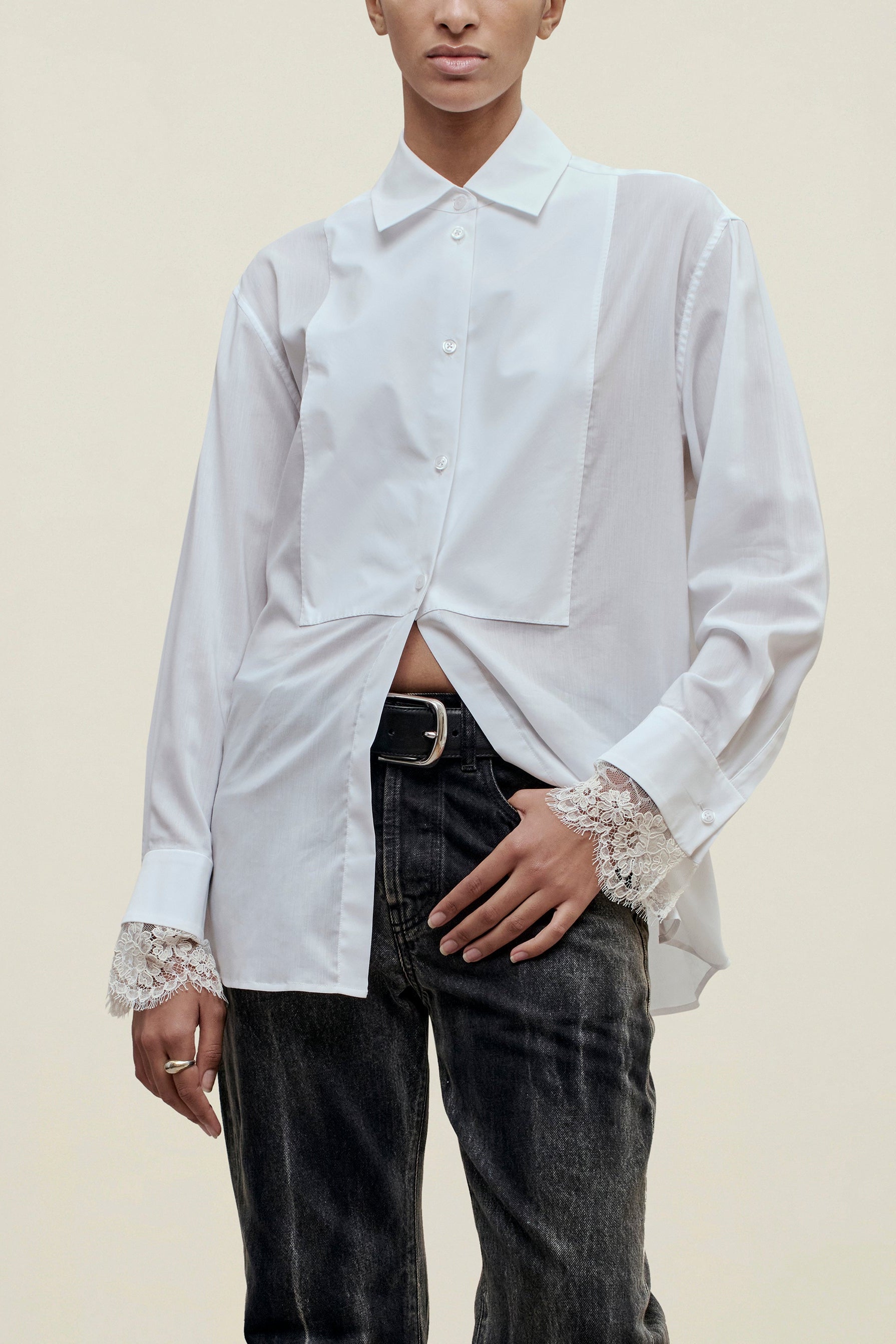 Chlo&amp;eacute; Bib Button Down in Voile &amp;amp; Lace
