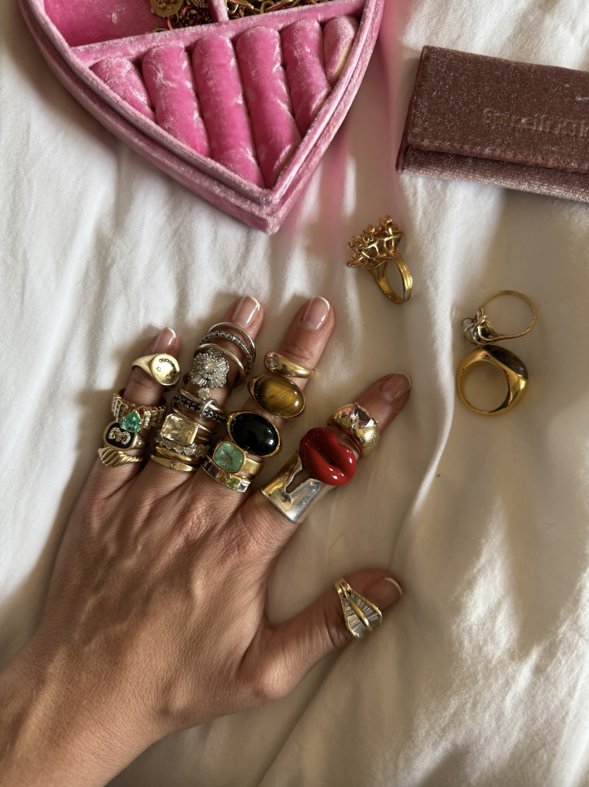 hand with chunky rings