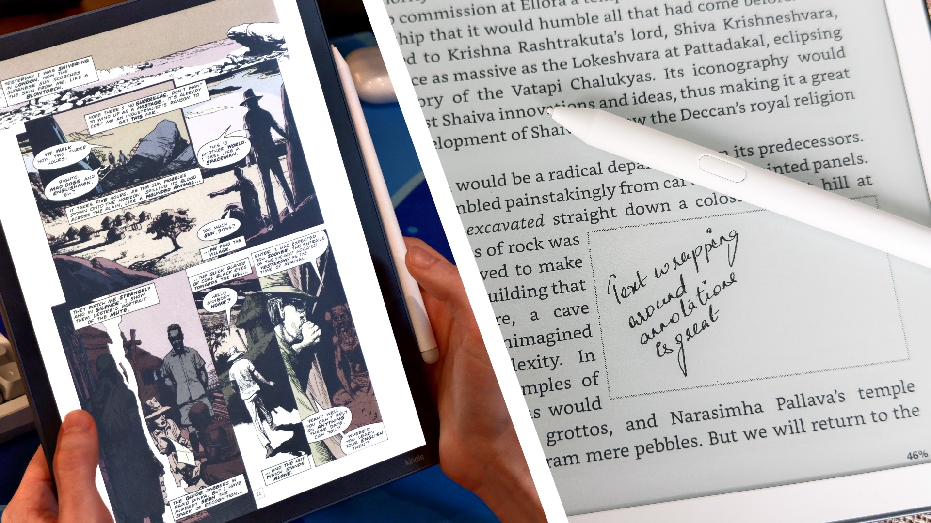 The Kindle Scribe Colorsoft (left) and the standard Kindle Scribe (right)