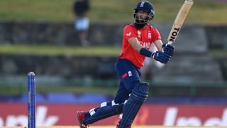 England&#039;s Moeen Ali in the T20 World Cup match against Namibia.