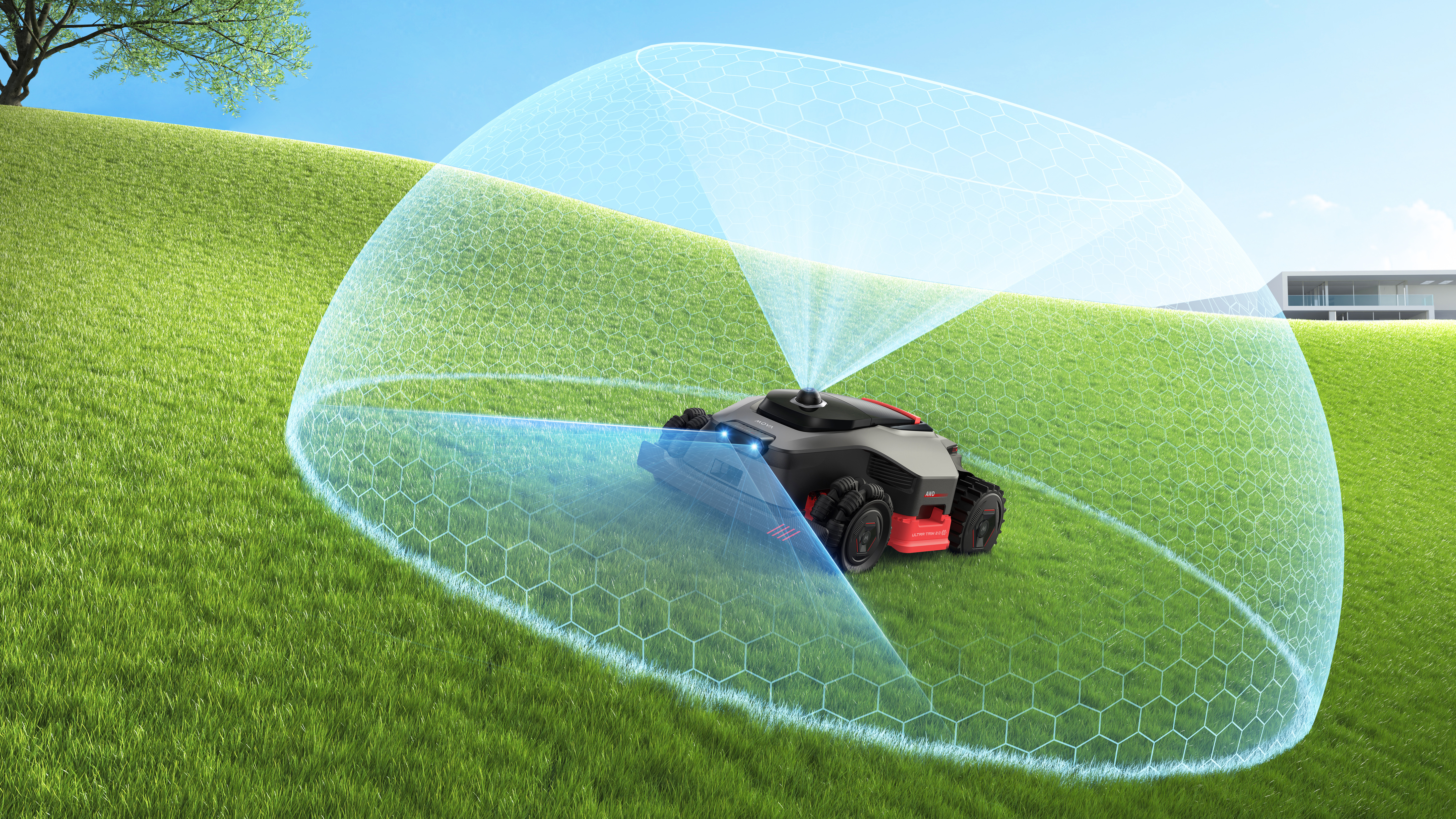 MOVA LiDAX ULTRA 3000 AWD robotic lawn mower mapping a yard