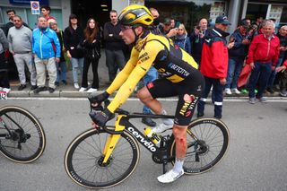 JumboVismas Slovenian rider Primoz Roglic cycles past spectators after the eleventh stage of the Giro dItalia 2023 cycling race 219 km between Camaiore and Tortona on May 17 2023 Photo by Luca Bettini AFP Photo by LUCA BETTINIAFP via Getty Images