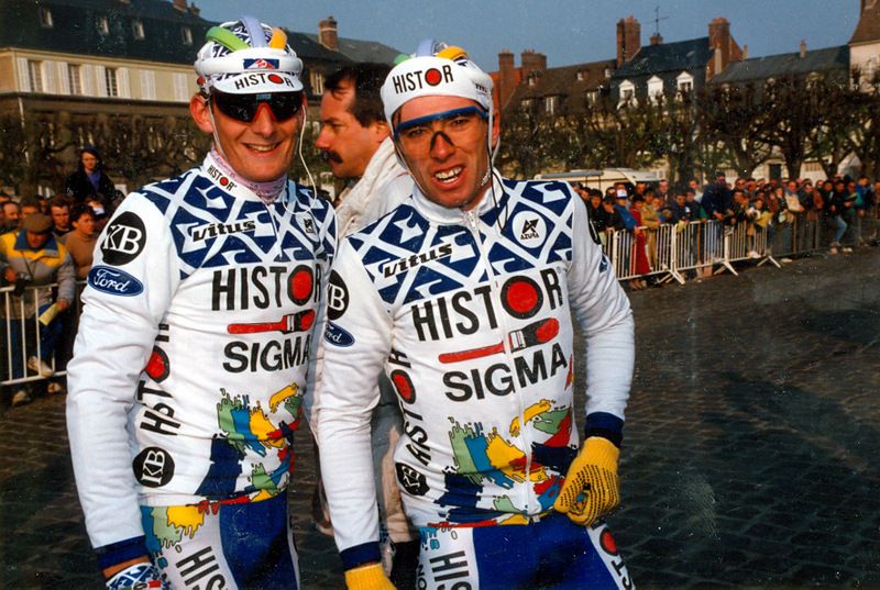 Wilfried Peeters with teammate Rik Van Slycke in 1990